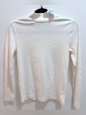 Loft Cotton Mock Neck Long Sleeve White Top Petite Medium Business Casual Basics